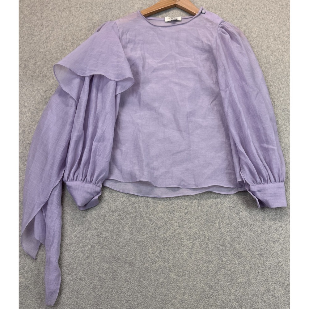 Elise Womens Blouse Top Lavender Tiered Ruffle Classic Puff Sleeve Classic S